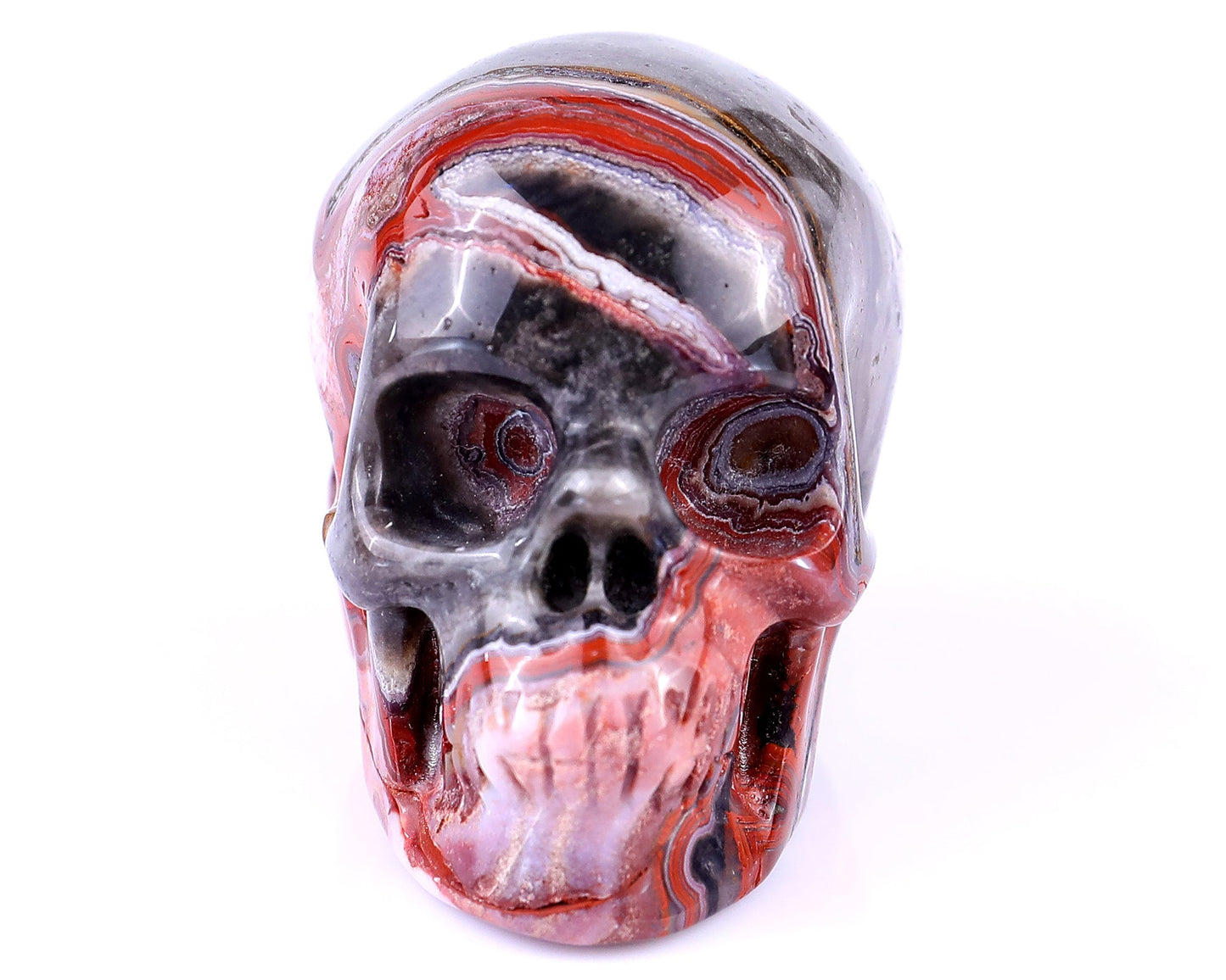 Nicedony 2.2" Red Crazy Lace Agate Hand Carved Realistic Skull - View 9