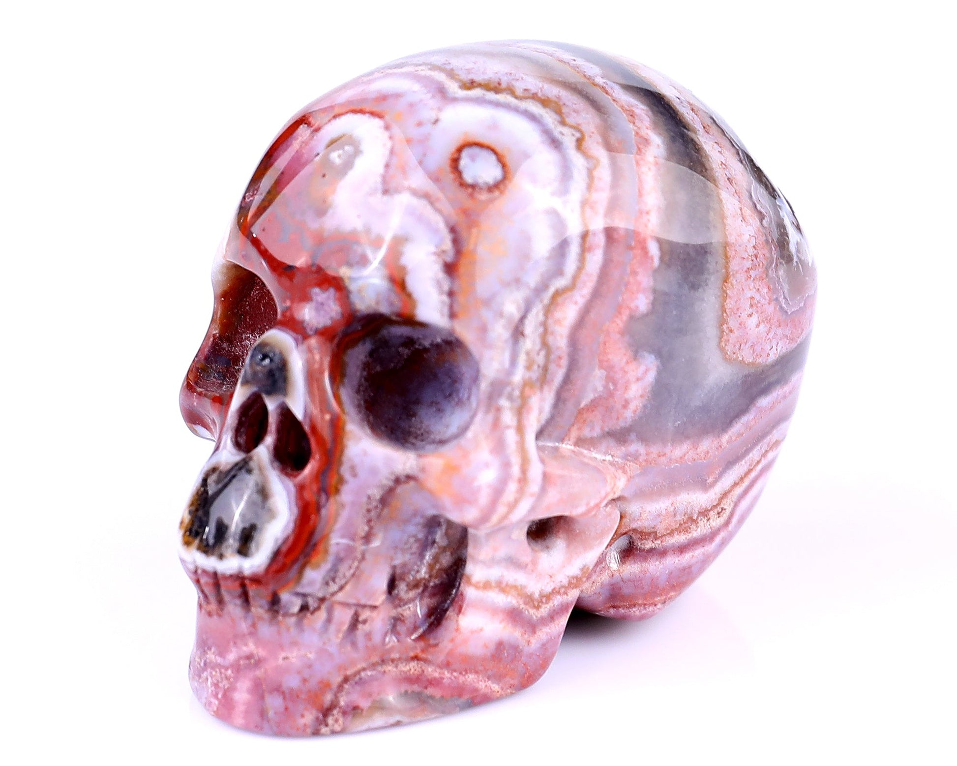 Nicedony 2.2" Red Crazy Lace Agate Hand Carved Realistic Skull - View 21
