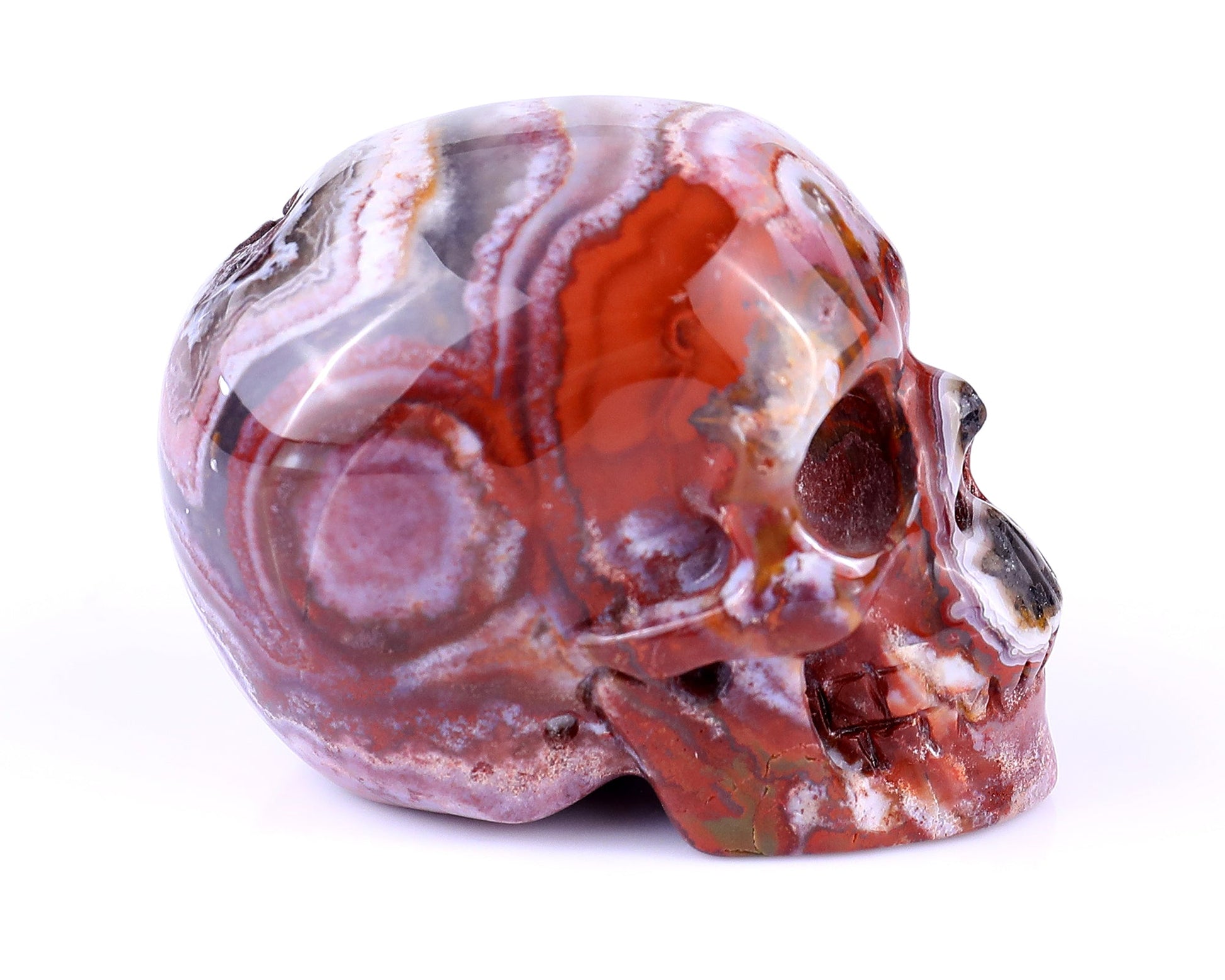 Nicedony 2.2" Red Crazy Lace Agate Hand Carved Realistic Skull - View 18