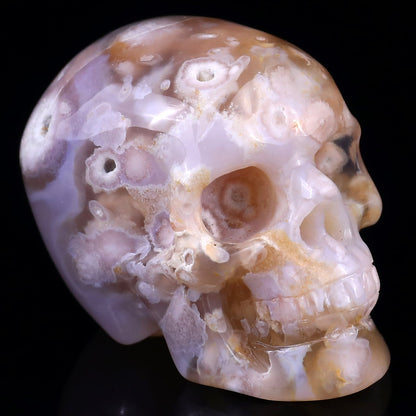 Nicedony 2.2" Sakura Agate Hand Carved Realistic Skull Sculpture - #2100020