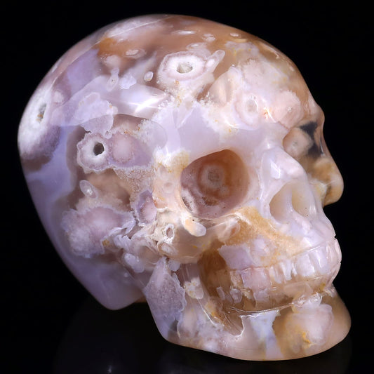 Nicedony 2.2" Sakura Agate Hand Carved Realistic Skull Sculpture - #2100020