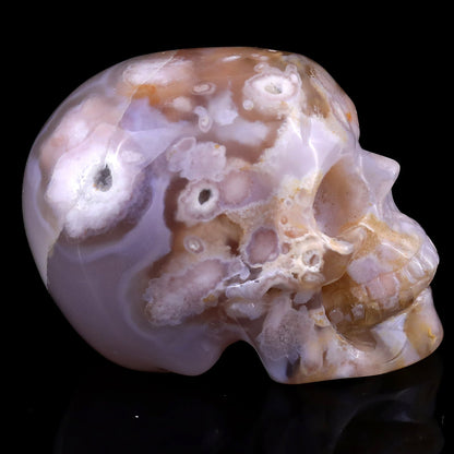 Nicedony 2.2" Sakura Agate Hand Carved Realistic Skull Sculpture - View 3