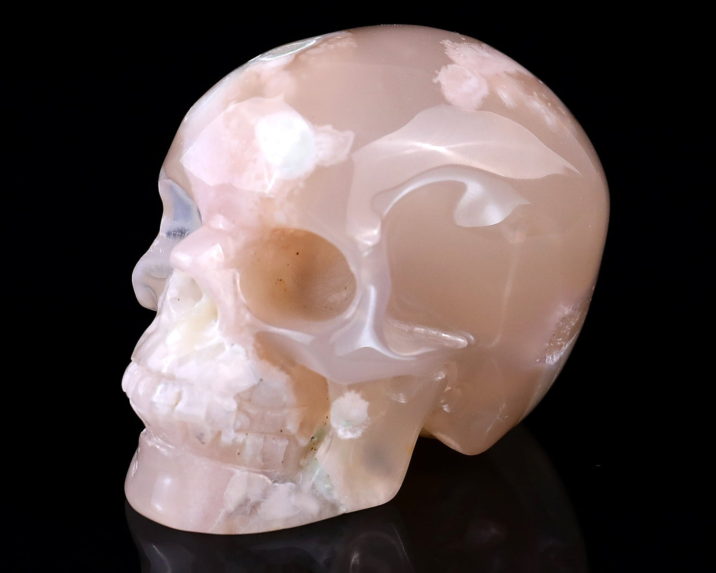 Nicedony 2.2" Sakura Agate Hand Carved Realistic Skull Sculpture - View 14