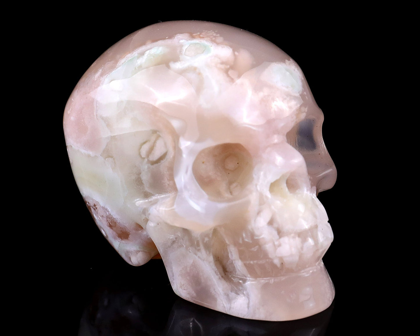 Nicedony 2.2" Sakura Agate Hand Carved Realistic Skull Sculpture - View 8