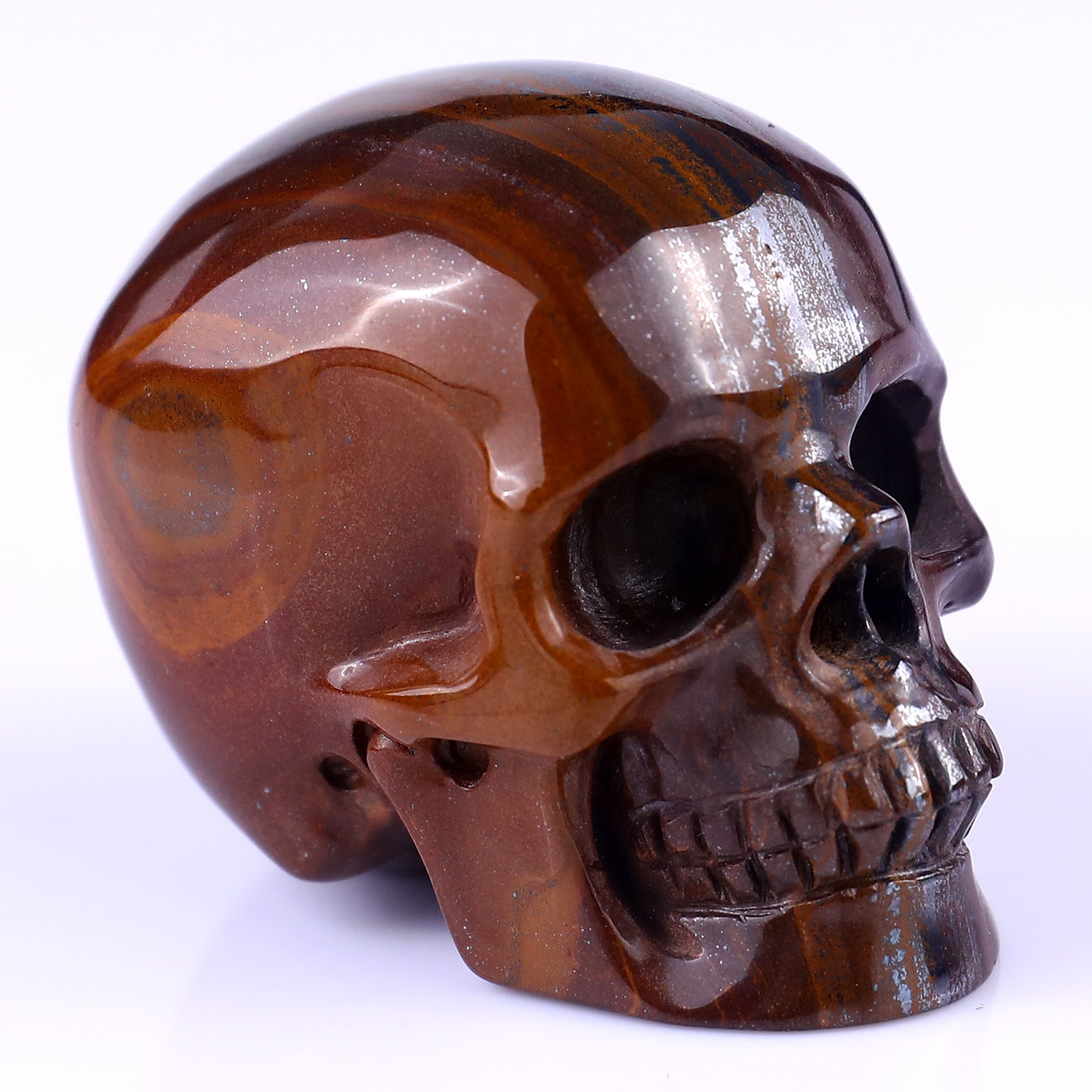 Nicedony 2.2" Tiger Iron Eye Hand Carved Realistic Skull Sculpture - 1