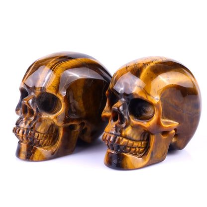 Nicedony 2.2" Gold Tiger Eye Hand Carved Realistic Skull Sculpture - View 24