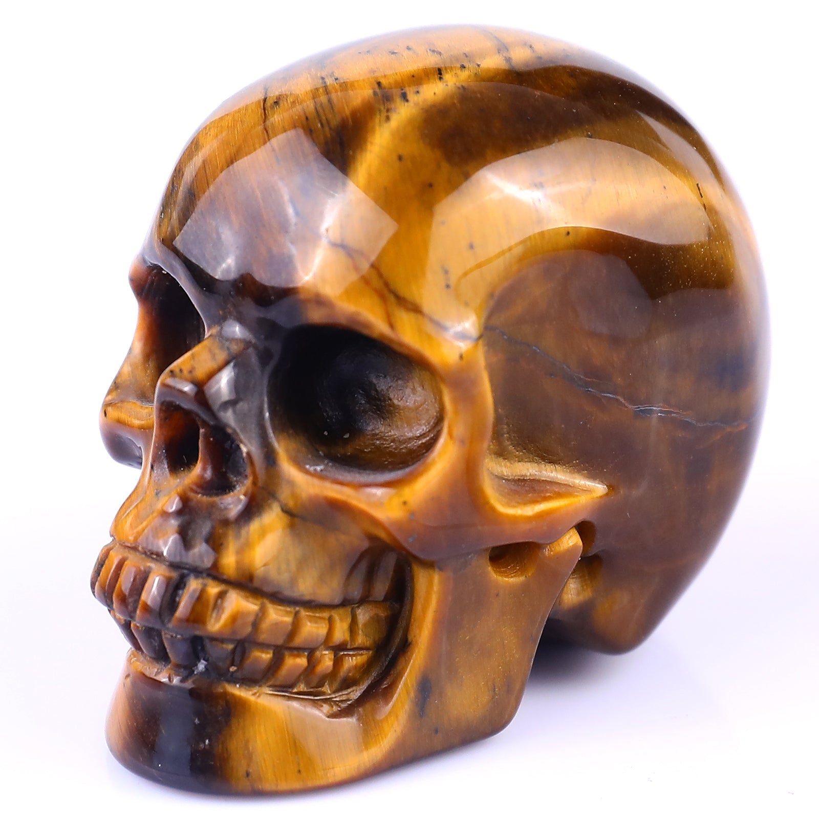 Nicedony 2.2" Gold Tiger Eye Hand Carved Realistic Skull Sculpture - View 29