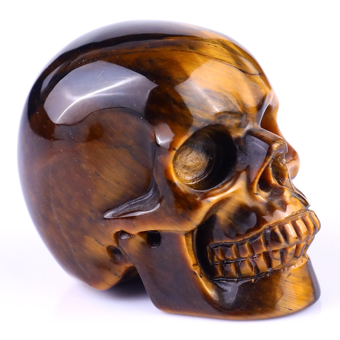 Nicedony 2.2" Gold Tiger Eye Hand Carved Realistic Skull Sculpture - View 22