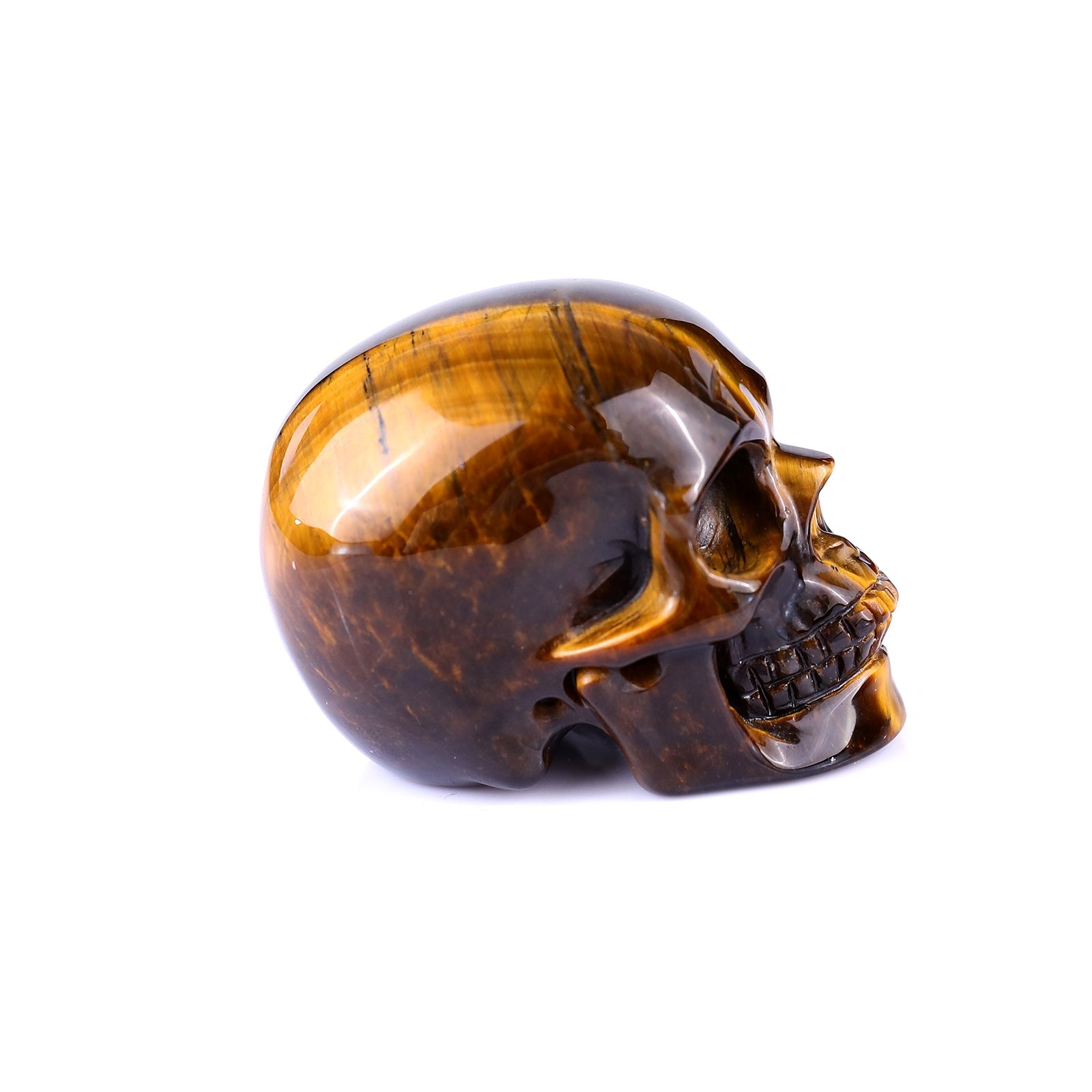 Nicedony 2.2" Gold Tiger Eye Hand Carved Realistic Skull Sculpture - View 10