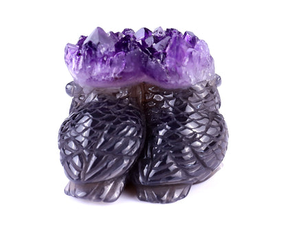 Nicedony 2.3" Amethyst Druse Agate Hand Carved Crystal Owls Sculpture - View 5