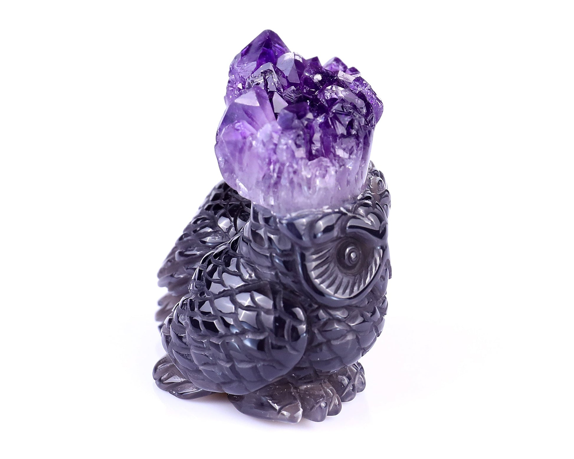 Nicedony 2.3" Amethyst Druse Agate Hand Carved Crystal Owls Sculpture - View 3