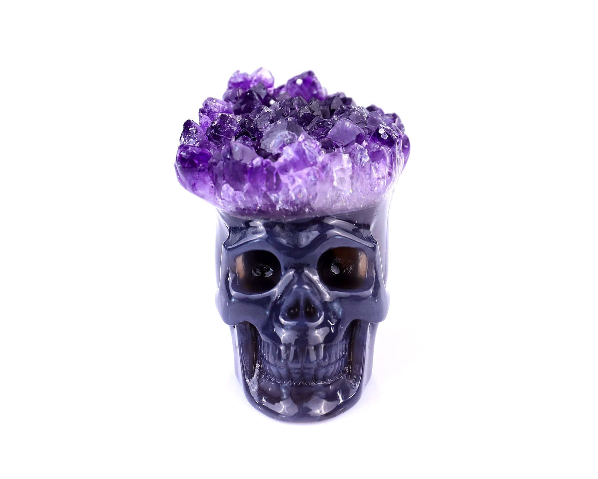 Nicedony 2.3" Amethyst Druse Agate Hand Carved Skull Sculpture - View 2
