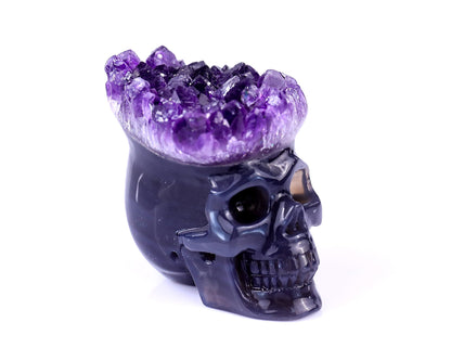 Nicedony 2.3" Amethyst Druse Agate Hand Carved Skull Sculpture