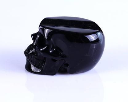 Nicedony 2.3" Black Obsidian Hand Carved Realistic Skull Cigar Stand - View 5