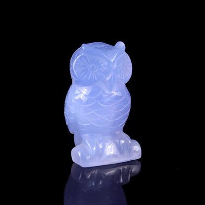 Nicedony 2.3" Blue Chalcedony Hand Carved Crystal Owl Sculpture