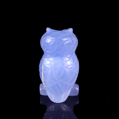 Nicedony 2.3" Blue Chalcedony Hand Carved Crystal Owl Sculpture - View 5
