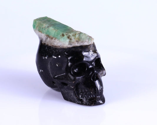 Nicedony 2.3" Emerald Hand Carved Mineral Specimen Skull Sculpture