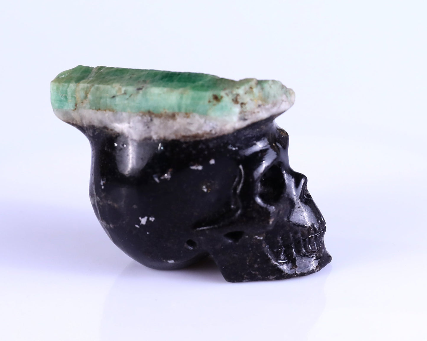 Nicedony 2.3" Emerald Hand Carved Mineral Specimen Skull Sculpture - View 3