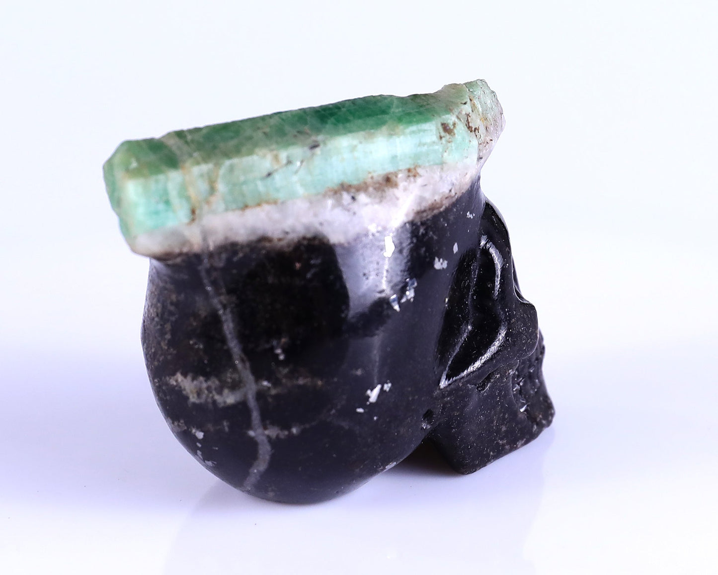Nicedony 2.3" Emerald Hand Carved Mineral Specimen Skull Sculpture - View 4