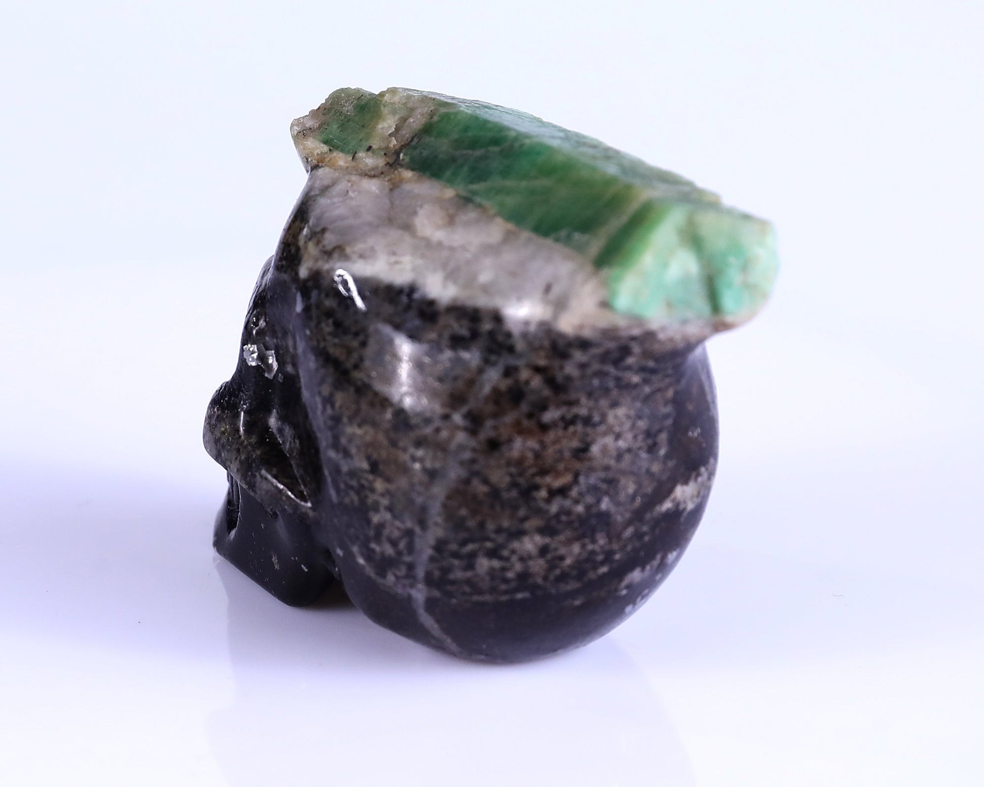 Nicedony 2.3" Emerald Hand Carved Mineral Specimen Skull Sculpture - View 6