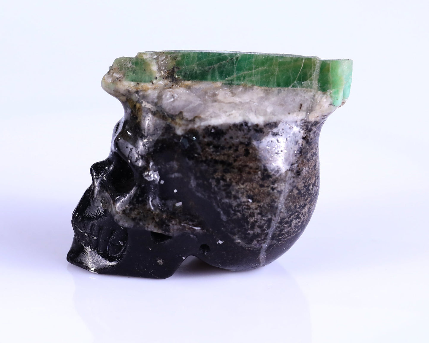 Nicedony 2.3" Emerald Hand Carved Mineral Specimen Skull Sculpture - View 7