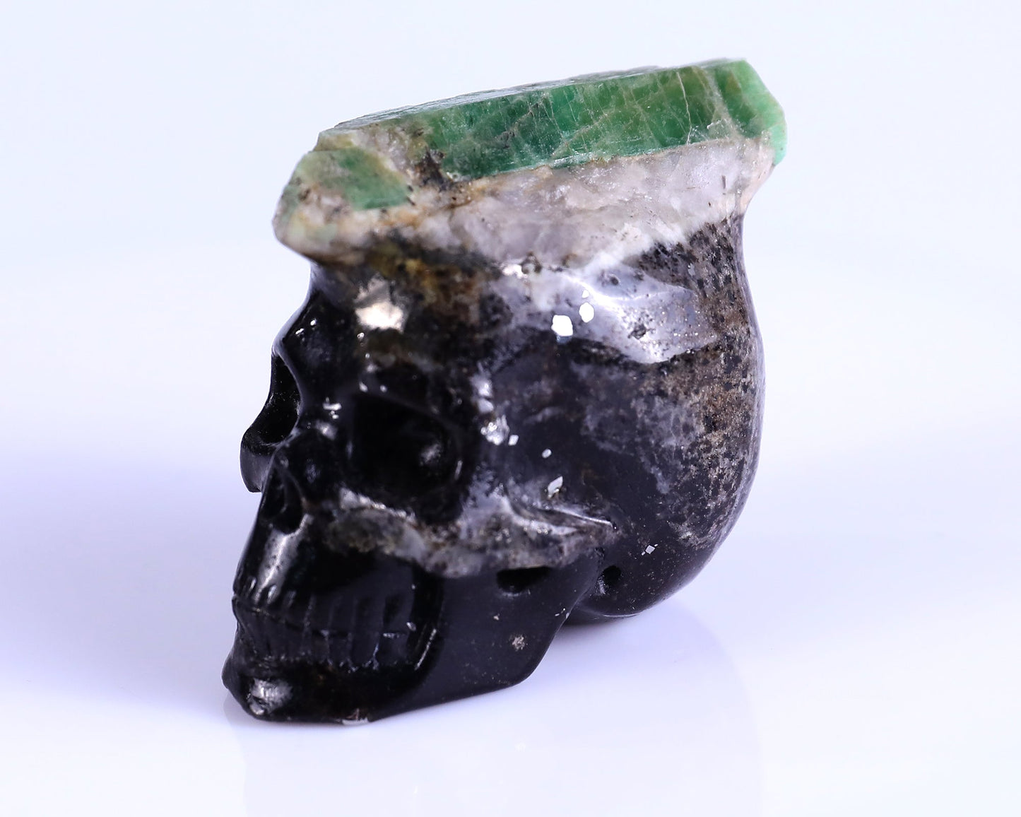 Nicedony 2.3" Emerald Hand Carved Mineral Specimen Skull Sculpture - View 9