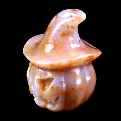 Nicedony 2.3” Natural Chalcedony Hand Carved Crystal Wizard Pumpkin Sculpture, Halloween Gift - View 7