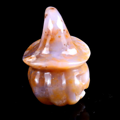 Nicedony 2.3” Natural Chalcedony Hand Carved Crystal Wizard Pumpkin Sculpture, Halloween Gift - View 3