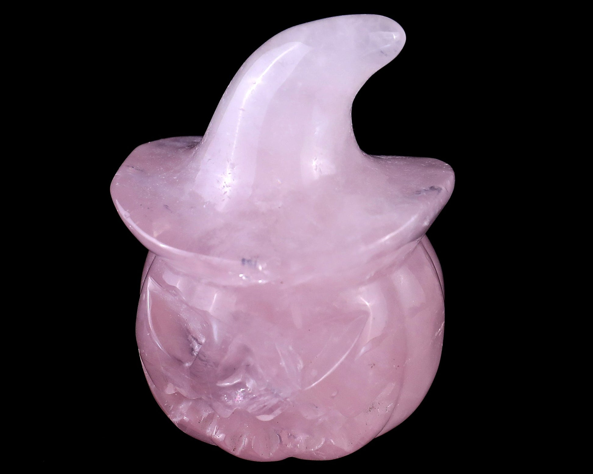 Nicedony 2.3” Rose Quartz Hand Carved Wizard Pumpkin Sculpture - View 7