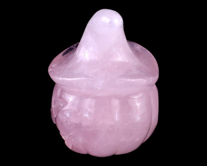 Nicedony 2.3” Rose Quartz Hand Carved Wizard Pumpkin Sculpture - View 6