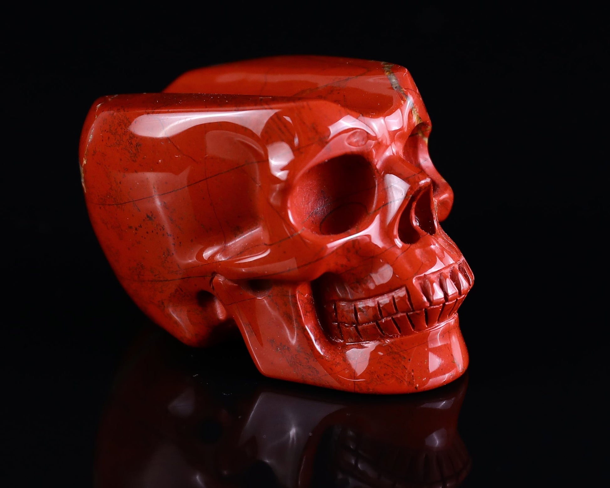 Nicedony 2.3" Red Jasper Hand Carved Realistic Skull Cigar Stand - View 2