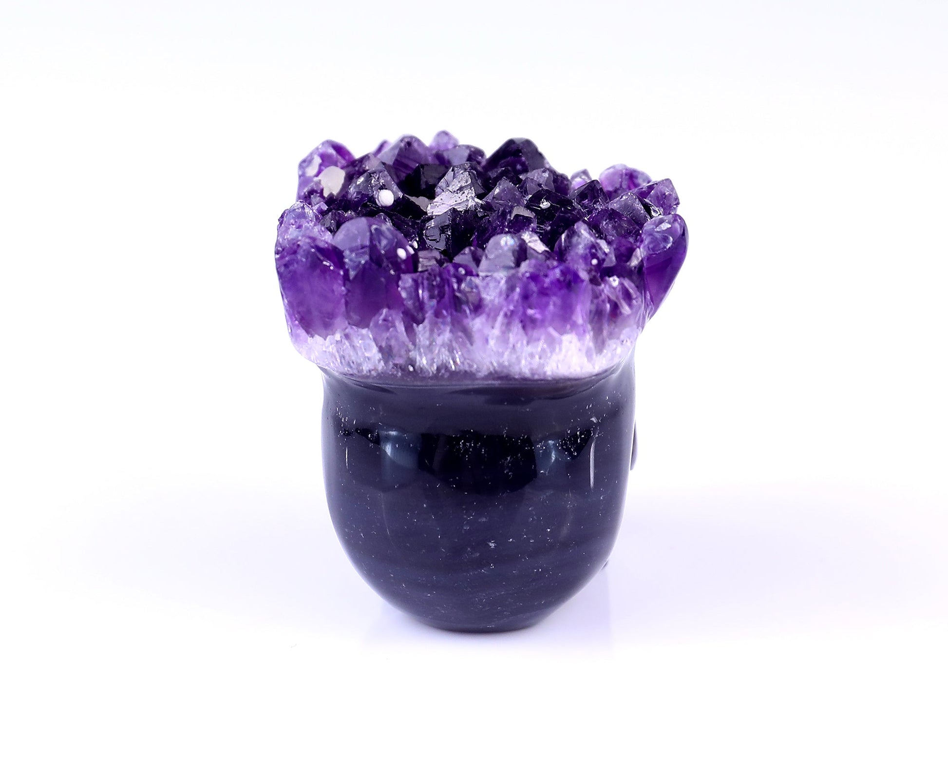 Nicedony 2.4" Amethyst Druse Agate Hand Carved Skull Sculpture - View 5