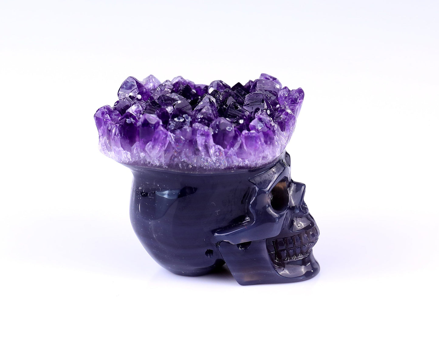 Nicedony 2.4" Amethyst Druse Agate Hand Carved Skull Sculpture - View 3