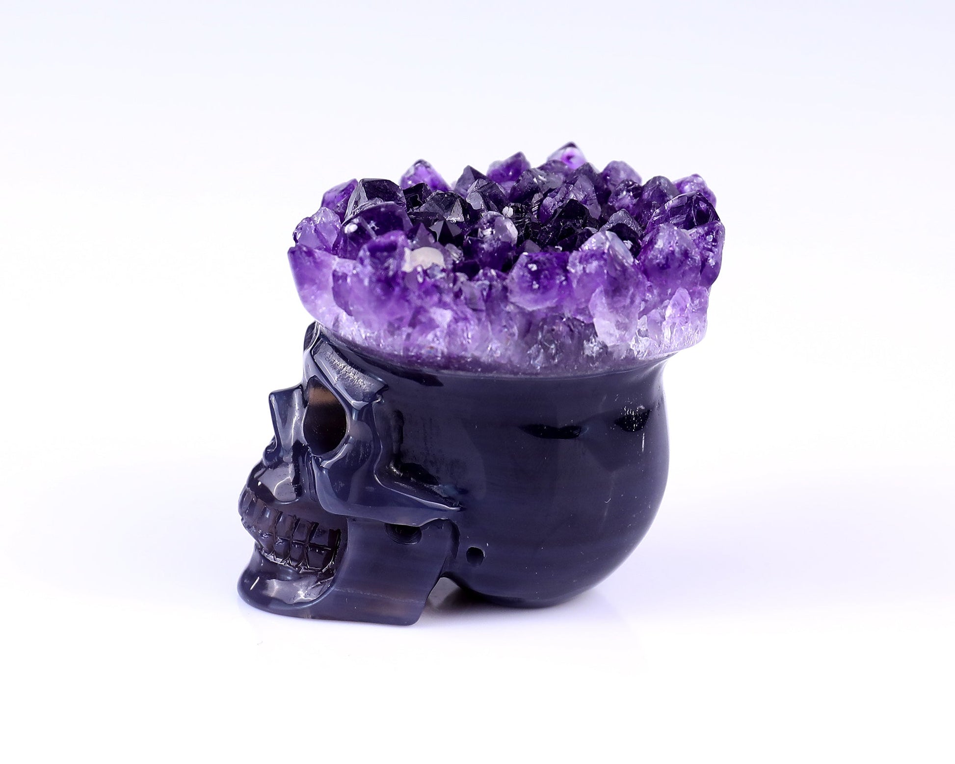 Nicedony 2.4" Amethyst Druse Agate Hand Carved Skull Sculpture - View 4