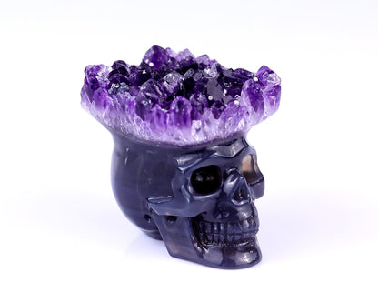 Nicedony 2.4" Amethyst Druse Agate Hand Carved Skull Sculpture