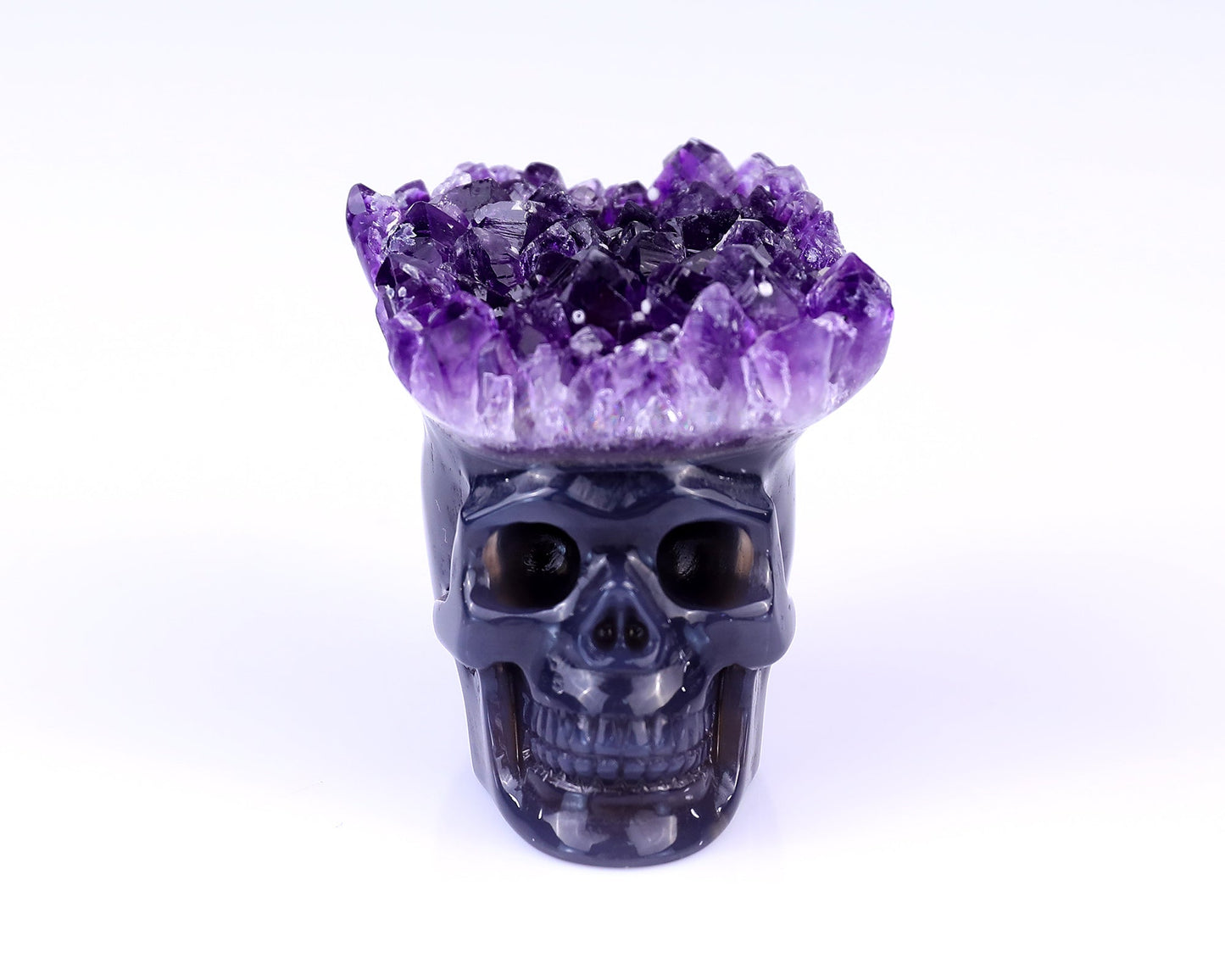 Nicedony 2.4" Amethyst Druse Agate Hand Carved Skull Sculpture - View 2