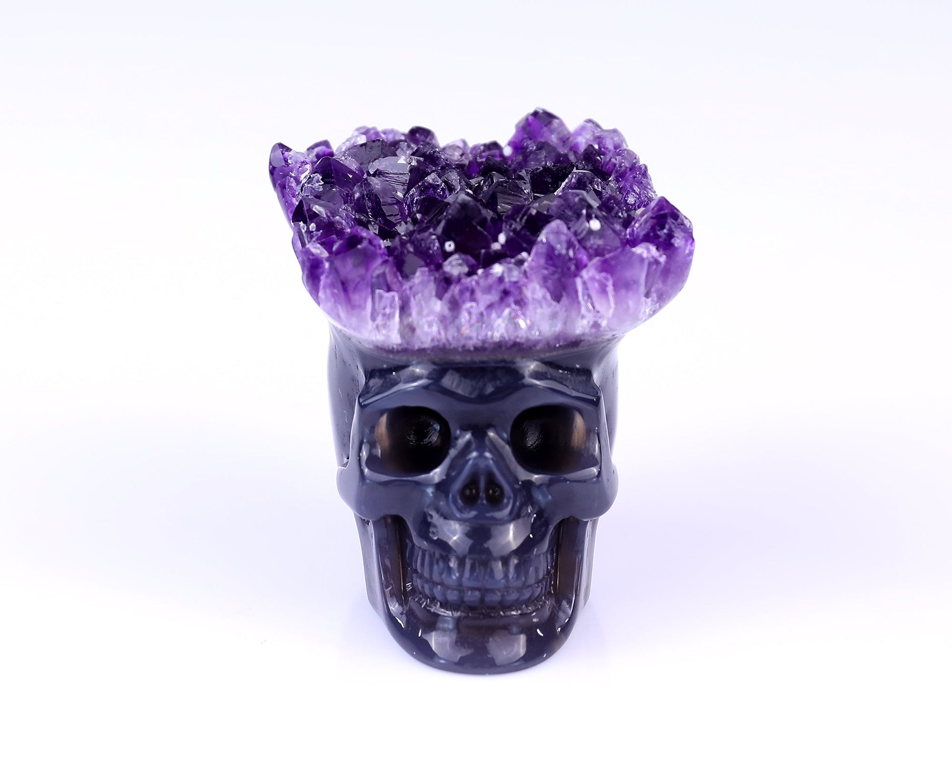 Nicedony 2.4" Amethyst Druse Agate Hand Carved Skull Sculpture - View 2