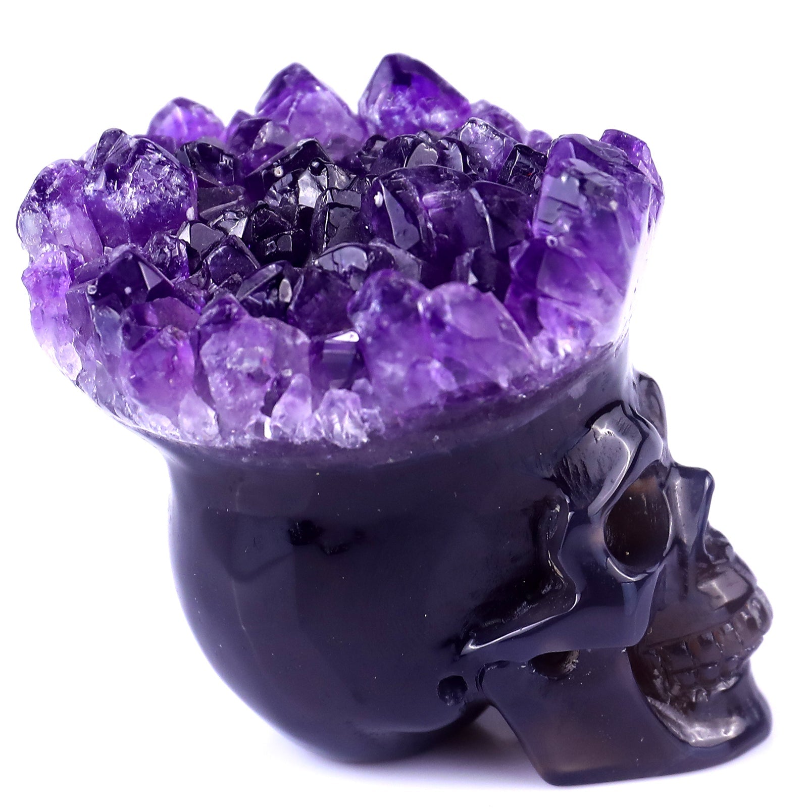 Nicedony 2.4" Amethyst Druse Agate Hand Carved Skull Sculpture - View 3