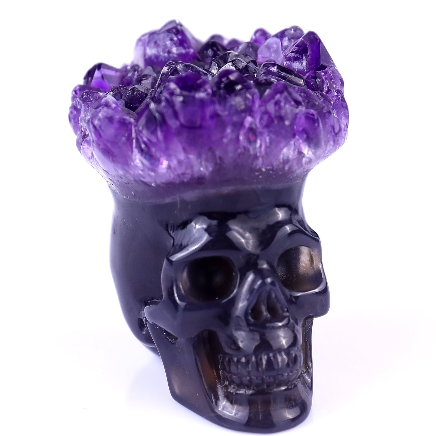 Nicedony 2.4" Amethyst Druse Agate Hand Carved Skull Sculpture - View 6