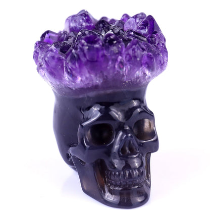 Nicedony 2.4" Amethyst Druse Agate Hand Carved Skull Sculpture - View 6