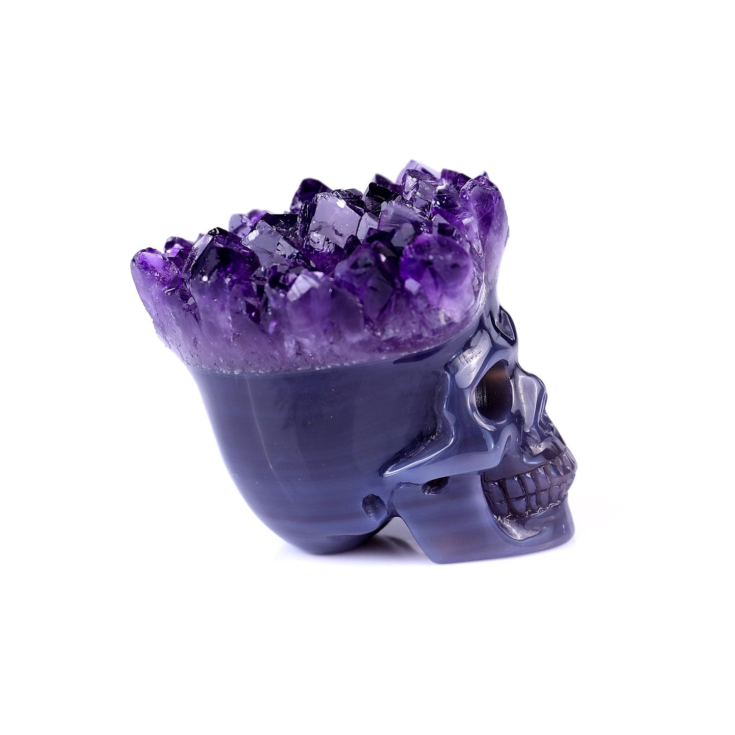 Nicedony 2.4" Amethyst Druse Agate Hand Carved Skull Sculpture - View 10