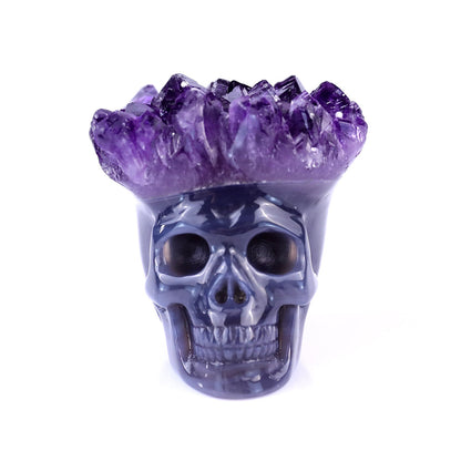 Nicedony 2.4" Amethyst Druse Agate Hand Carved Skull Sculpture - View 9