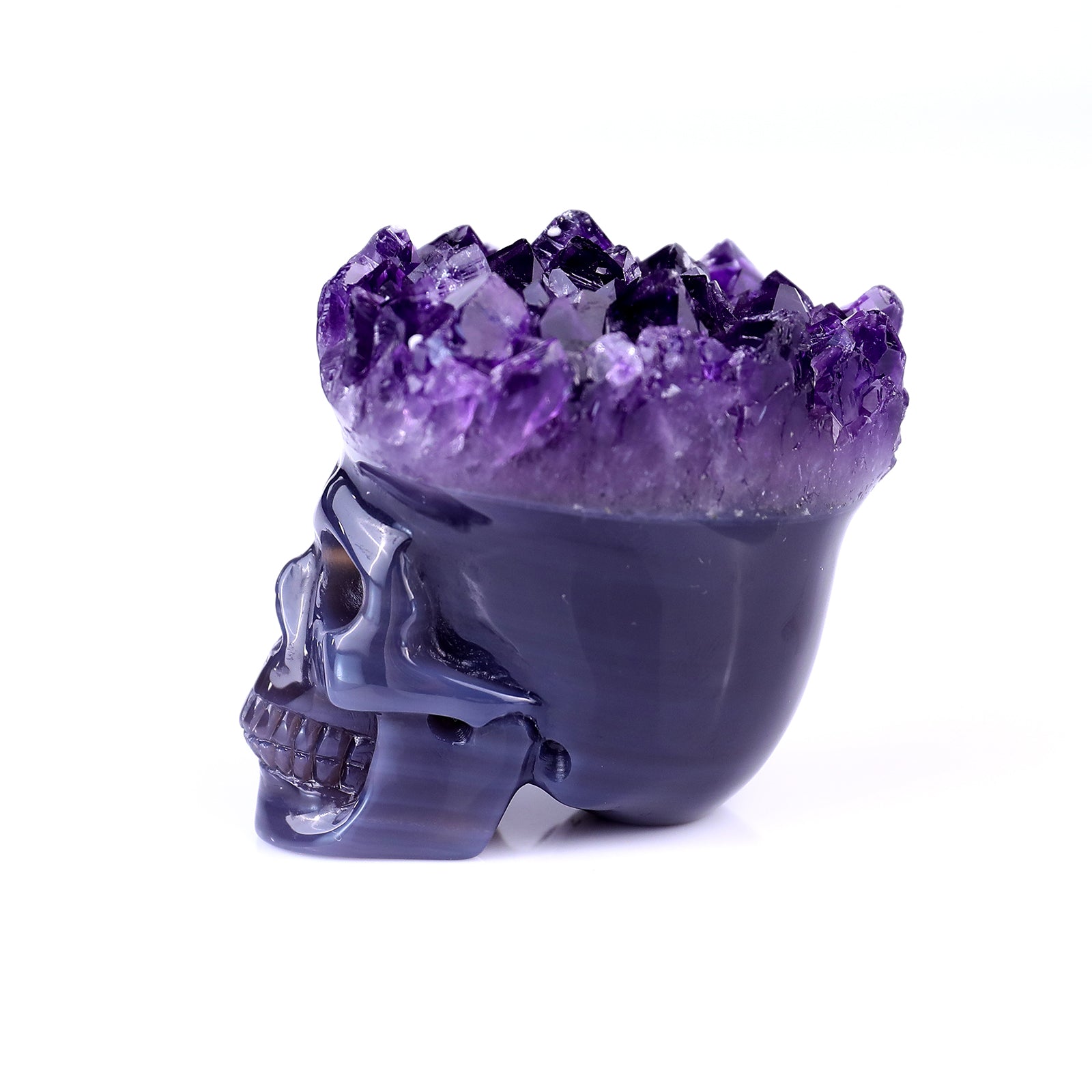 Nicedony 2.4" Amethyst Druse Agate Hand Carved Skull Sculpture - View 11