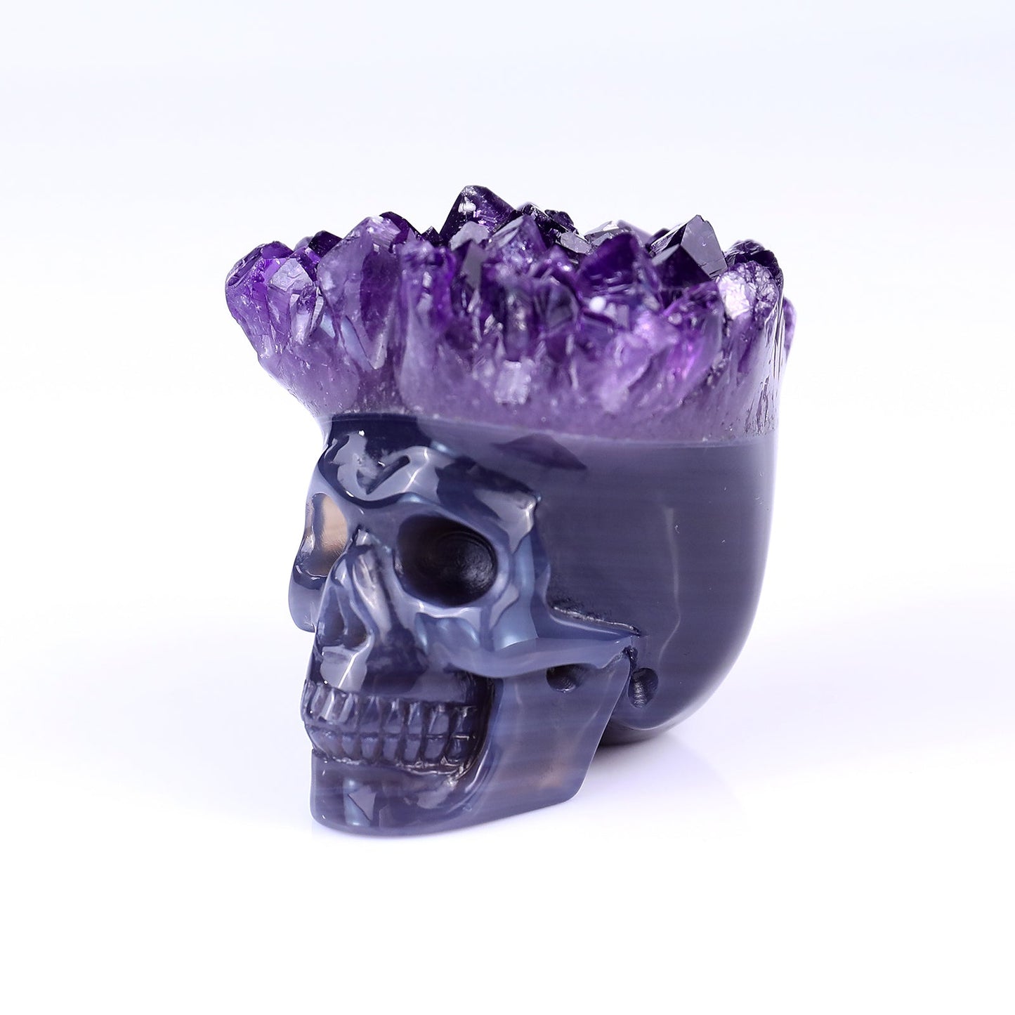Nicedony 2.4" Amethyst Druse Agate Hand Carved Skull Sculpture - View 14
