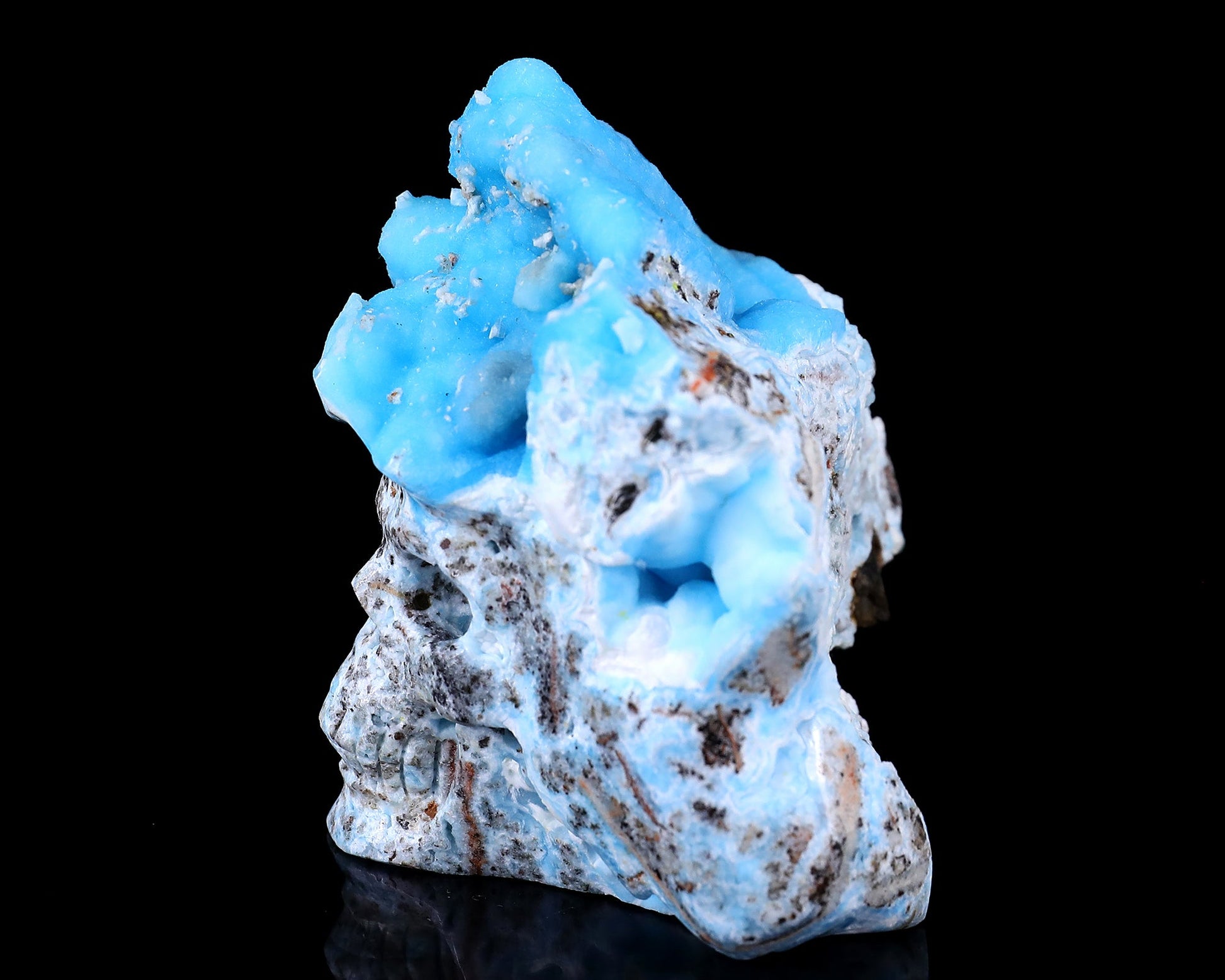 Nicedony 3.2" Blue Aragonite Hand Carved Skull Sculpture - View 5
