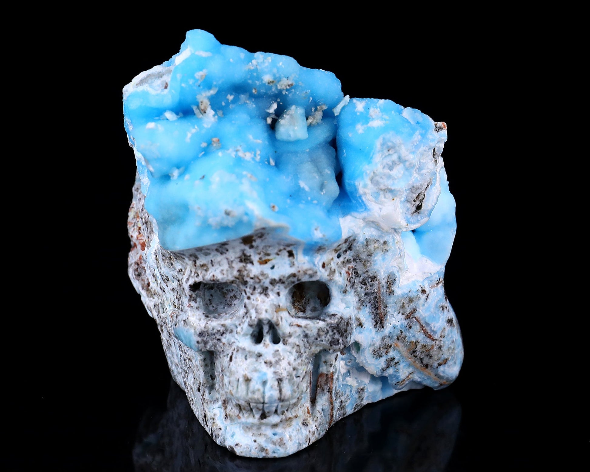Nicedony 3.2" Blue Aragonite Hand Carved Skull Sculpture - View 2