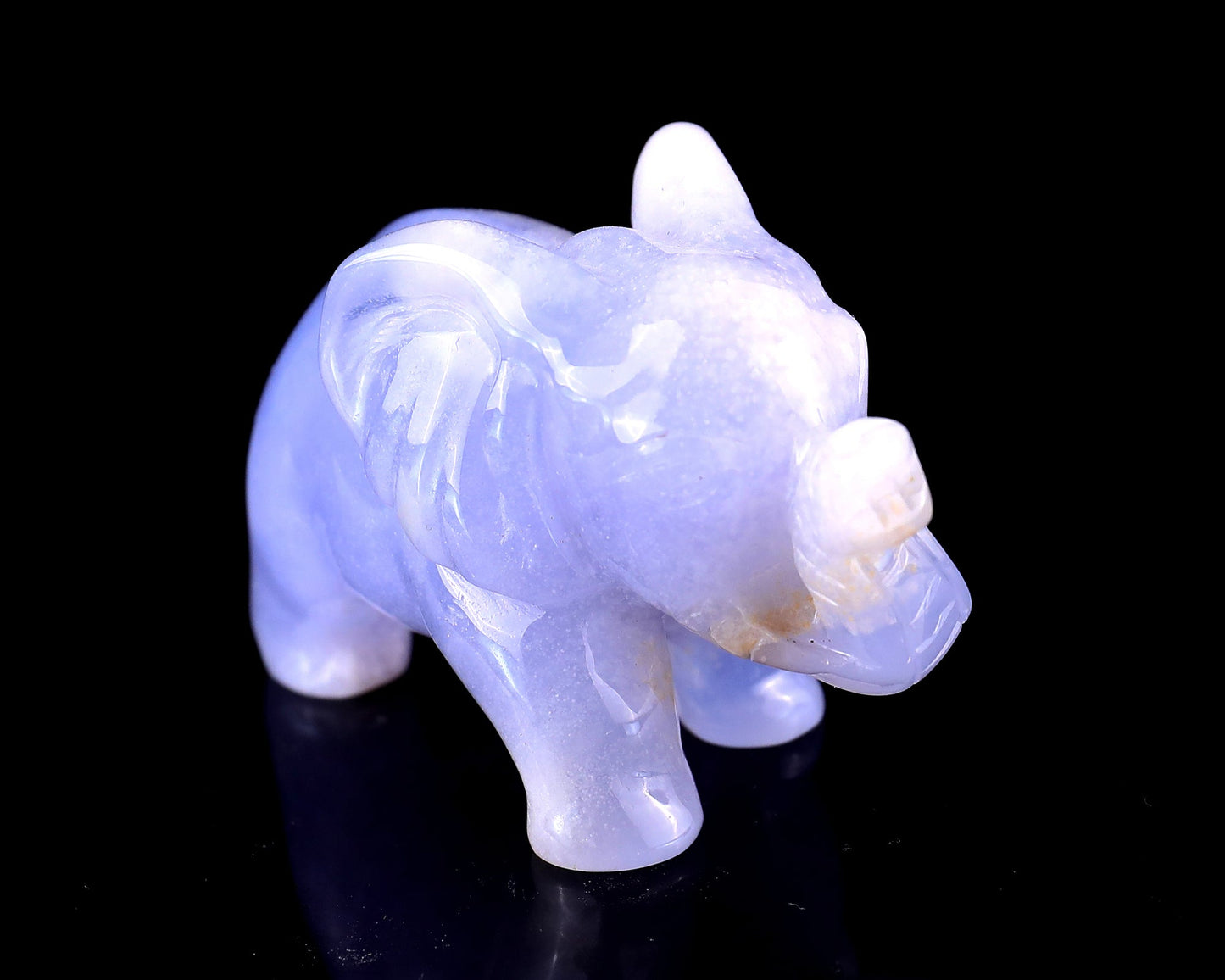Nicedony 2.4" Blue Chalcedony Hand Carved Crystal Elephant Sculpture - #4100181