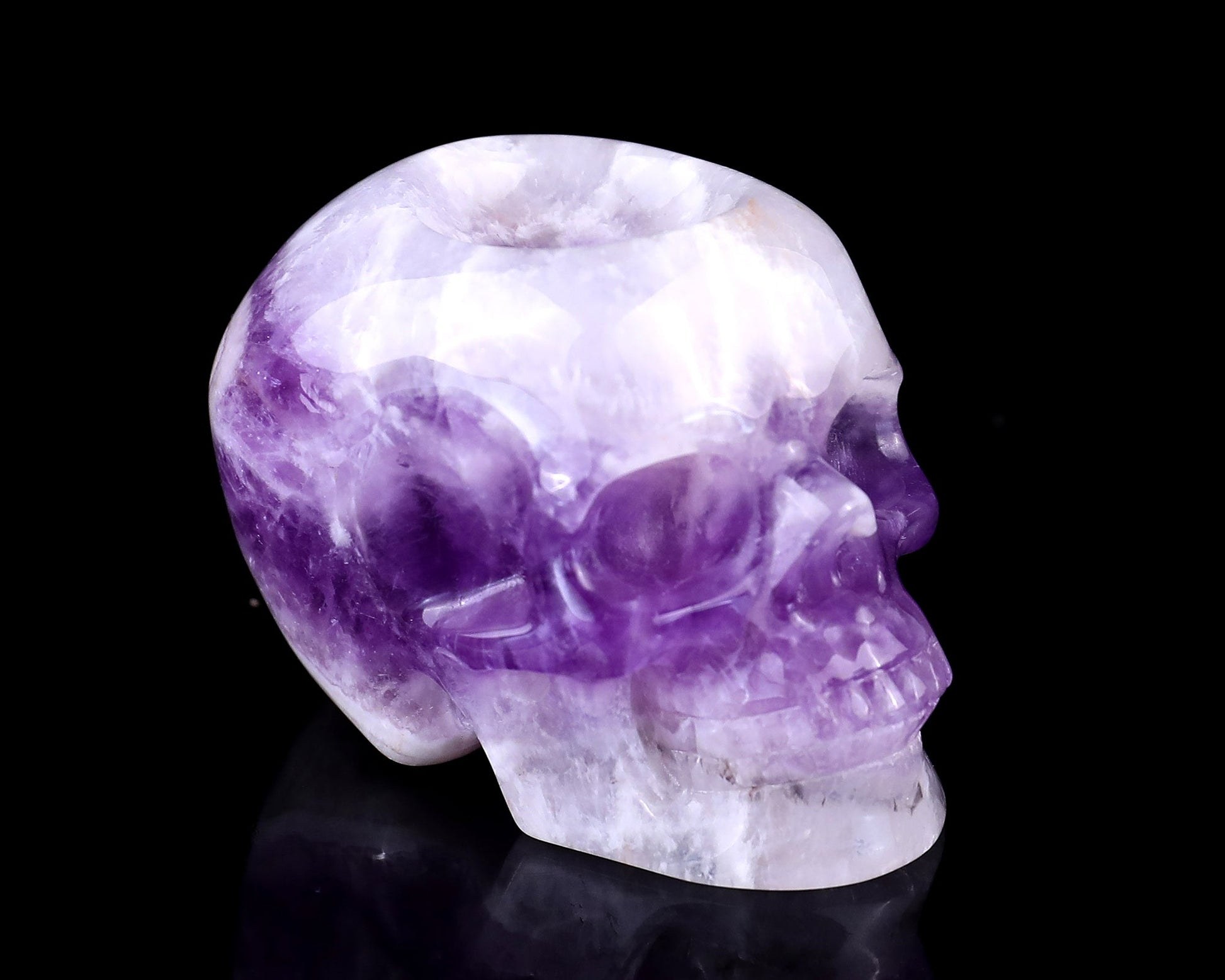 Nicedony 2.4" Dream Amethyst Hand Carved Realistic Skull Sphere