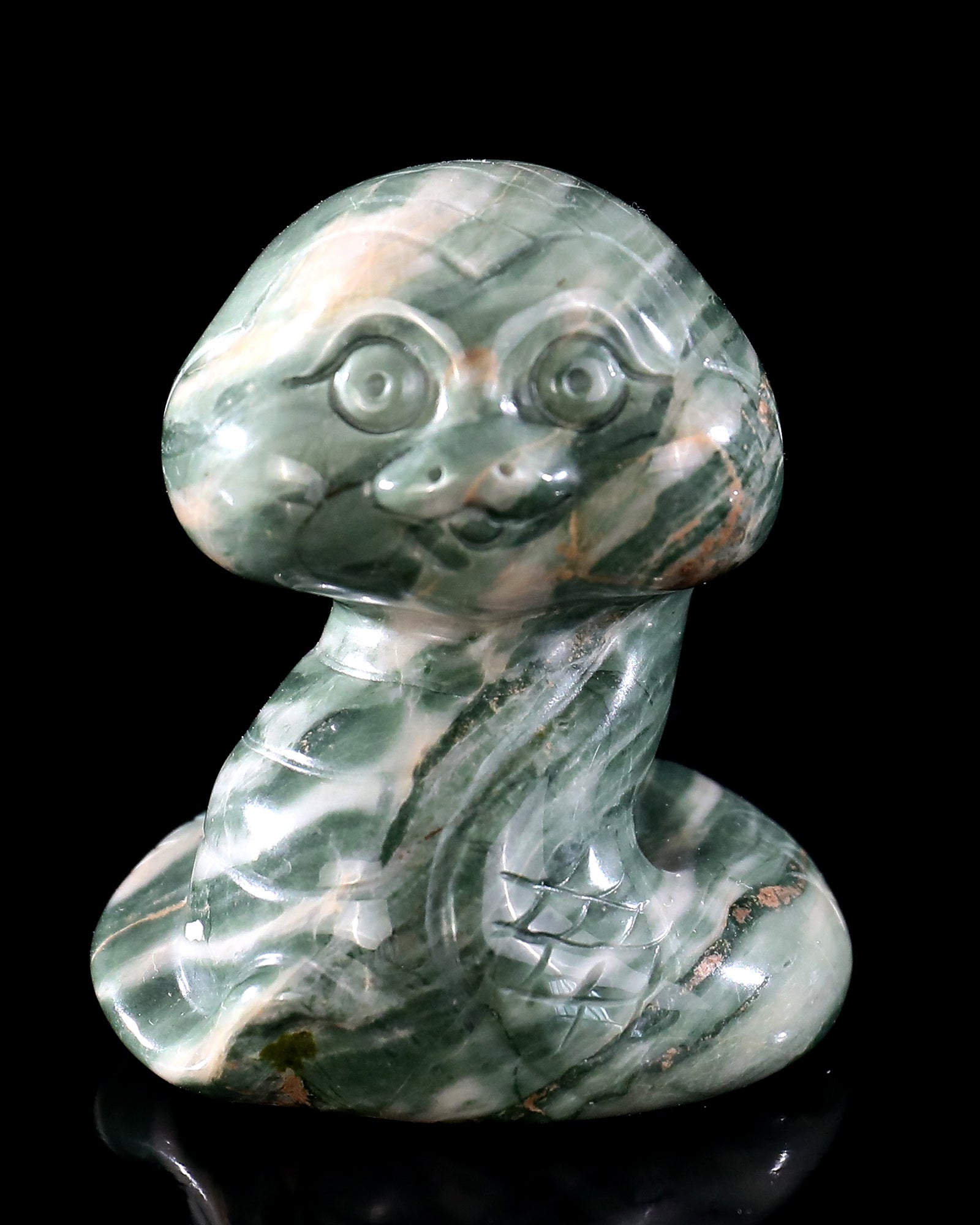 Nicedony 2.4" Jiulong Jade Hand Carved Crystal Baby Snake Sculpture 6