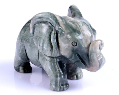 Nicedony 2.4" Jiulong Jade Hand Carved Crystal Elephant Sculpture